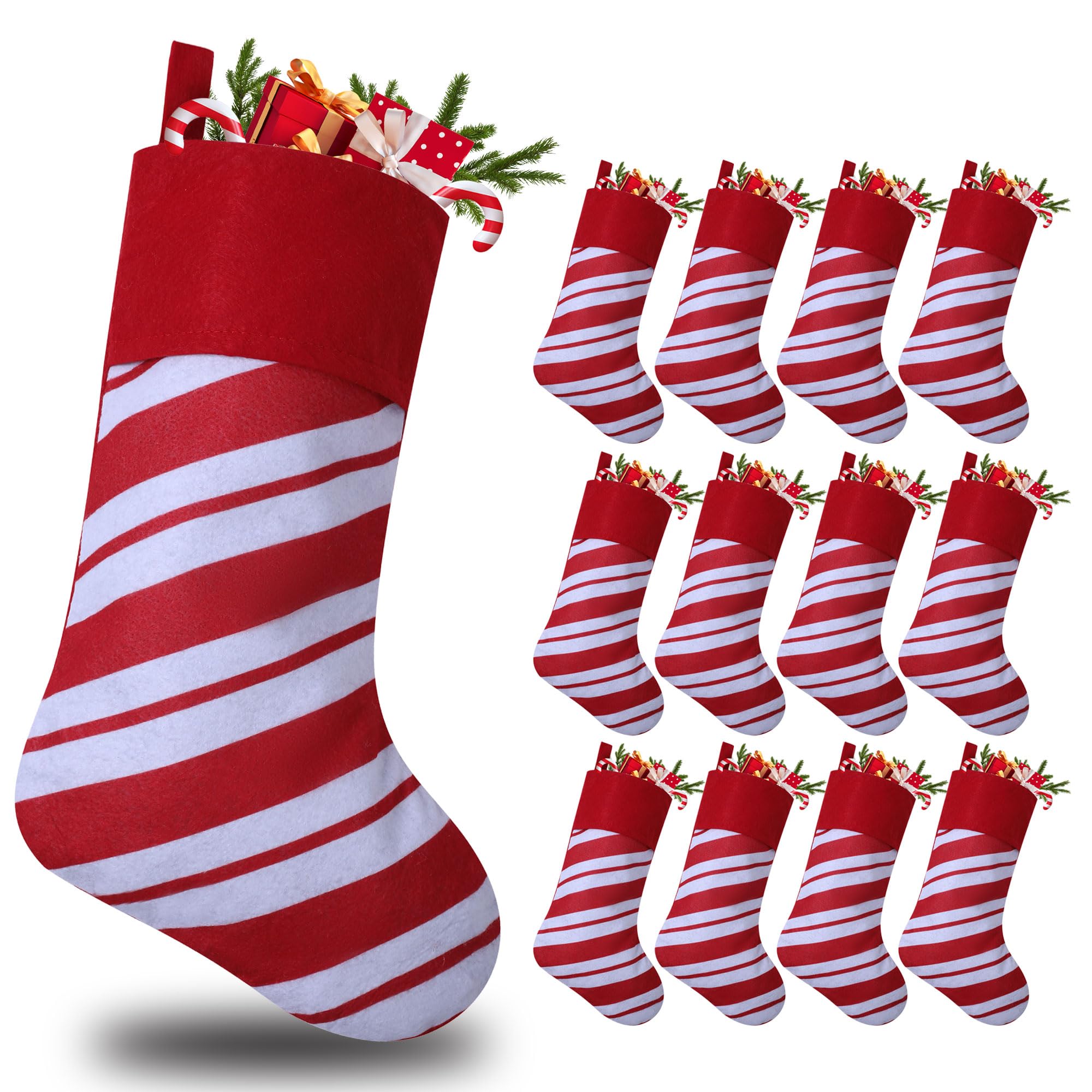 Tokforty 12 Pack Candy Cane Christmas Stockings - stockings and holders | Mubboo