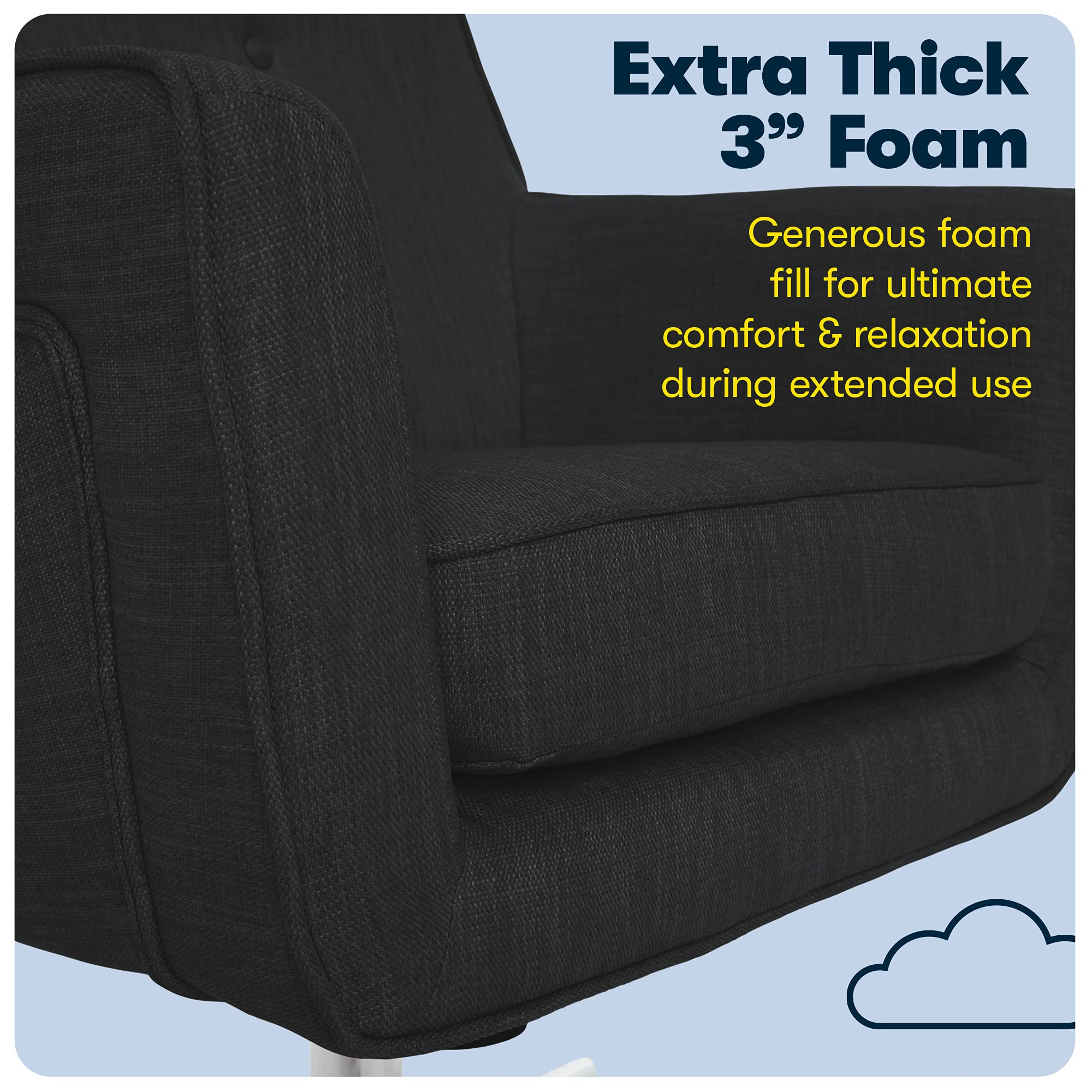 Serta Ashland Home Office Desk Chair with Button Tufted Mid-Back, Memory Foam Cushion and Padded Arms, Mid Century Modern Vanity Armchair with Wheels for Bedroom, Chrome Metal Base, Charcoal Gray