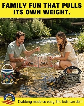 2 Pack Castable Crab Trap Kit, Foldable Crab Trap with Rope Bait Clip