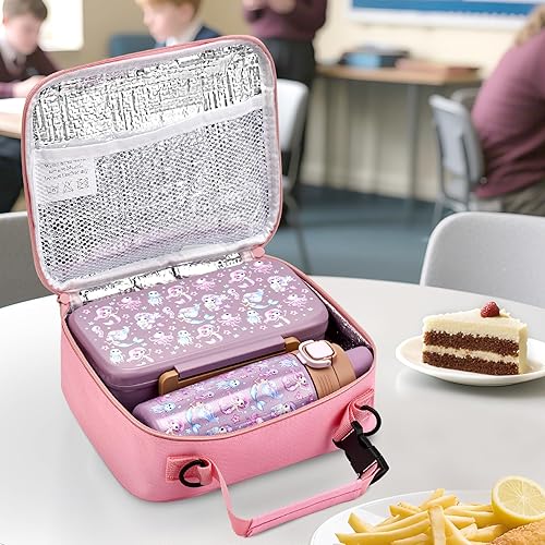 Miniatura 5 de PIQUEBAR Lonchera Bento para niños con bolsa térmica de hielo, bolsa aislada, botella de agua deportiva de plástico de 18 onzas para niños y niñas