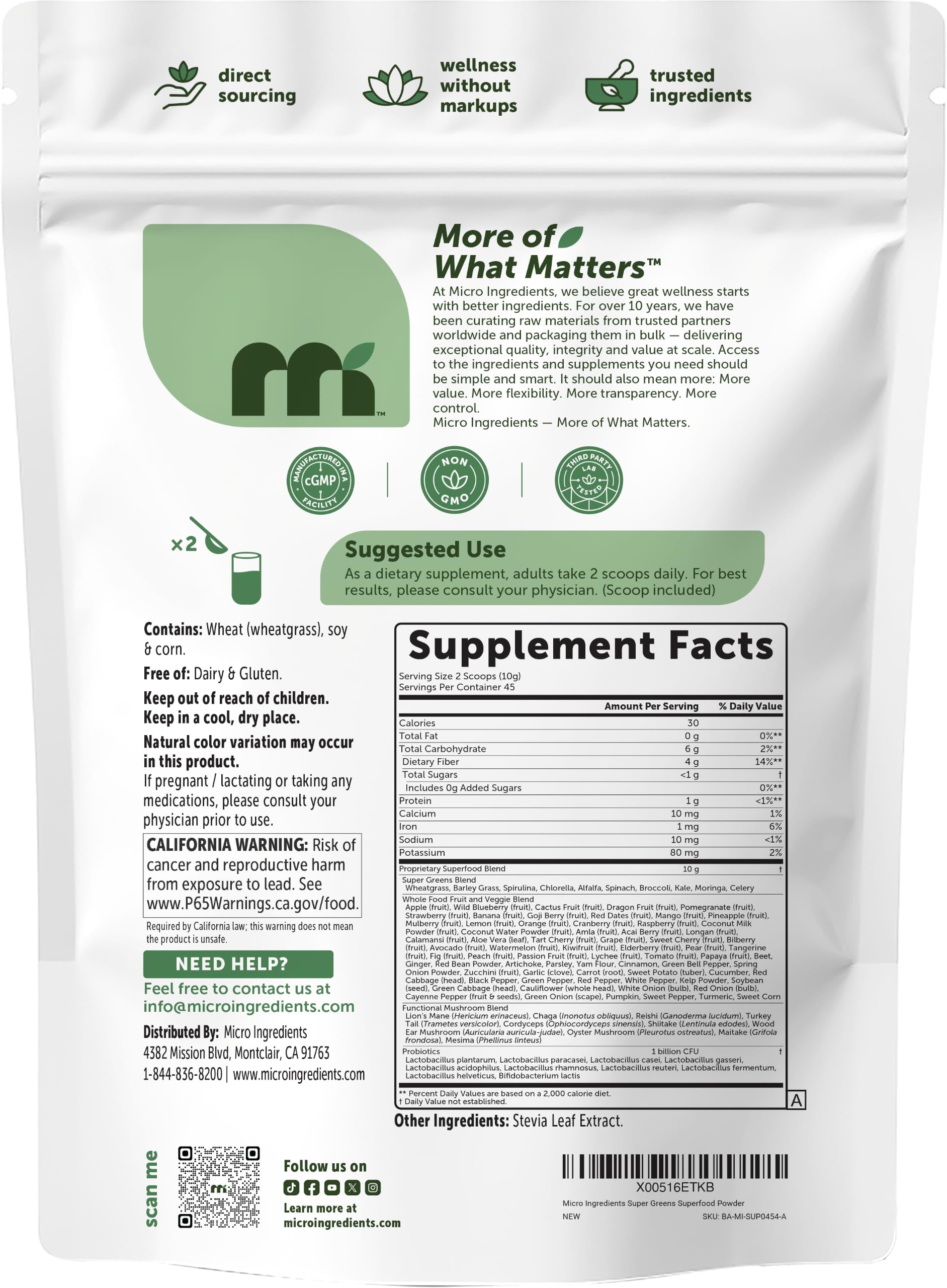 Micro Ingredients Super Greens Powder, 100 Superfoods, Green Drink Mix, 1lb — Amazon image 7