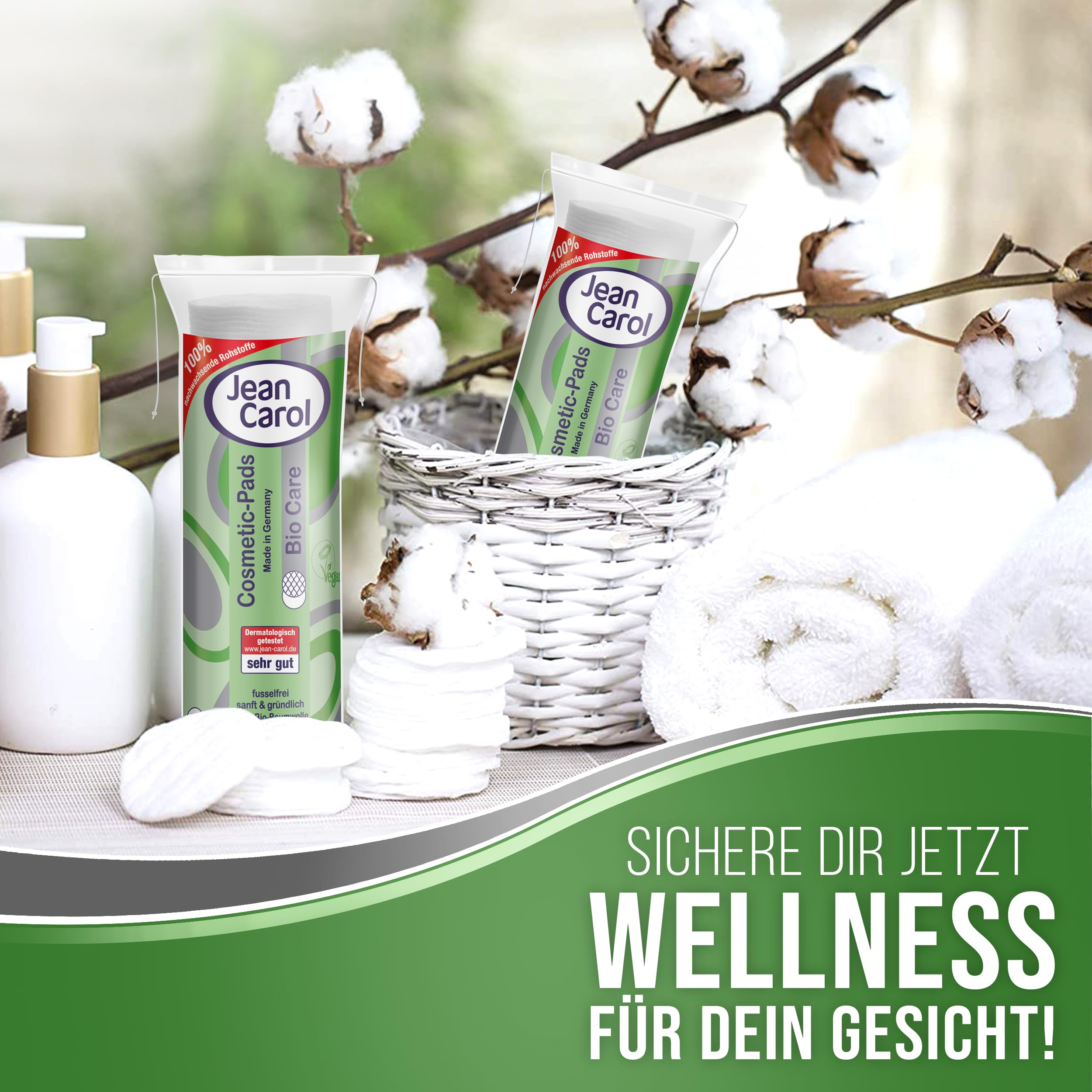 Jean Carol Bio Care Duo Wattepads, 15er Pack (15 x 60 Stück) für die tägliche Pflege