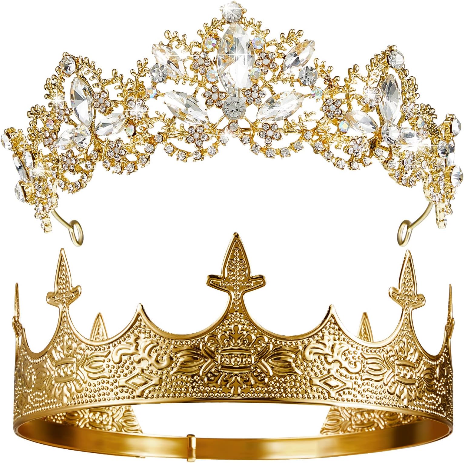 Sureio 2 Pcs King and Queen Crowns Set, Rhinestone Royalty Tiaras for Couple, Graduate Prom Birthday Wedding Hair Accessories(Elegant Style)