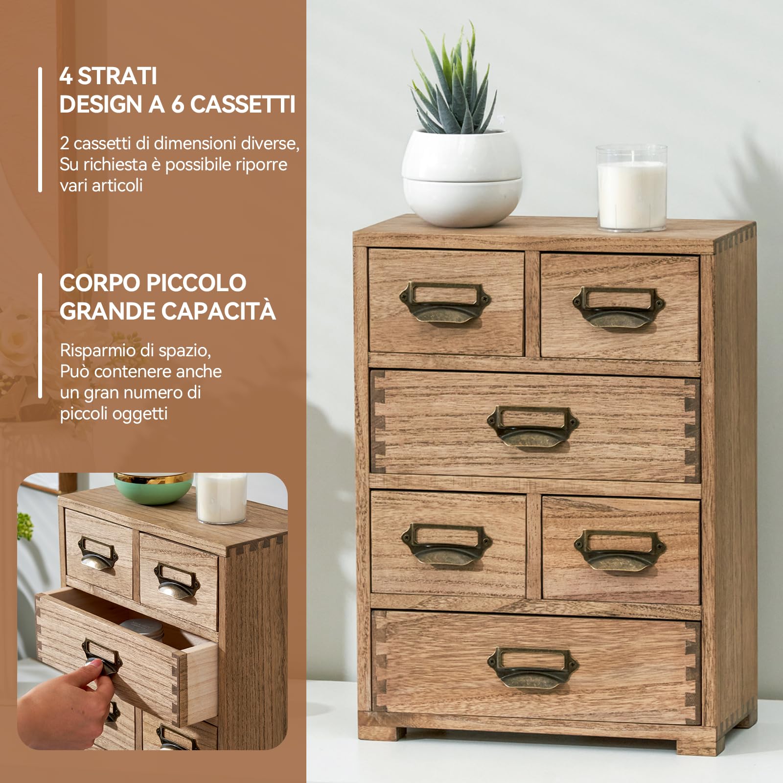 KIRIGEN Scatola di immagazzinaggio in legno massiccio Organizzatore per ufficio Organizzatore da scrivania, casa-ufficio Grande capacità giallo-marrone