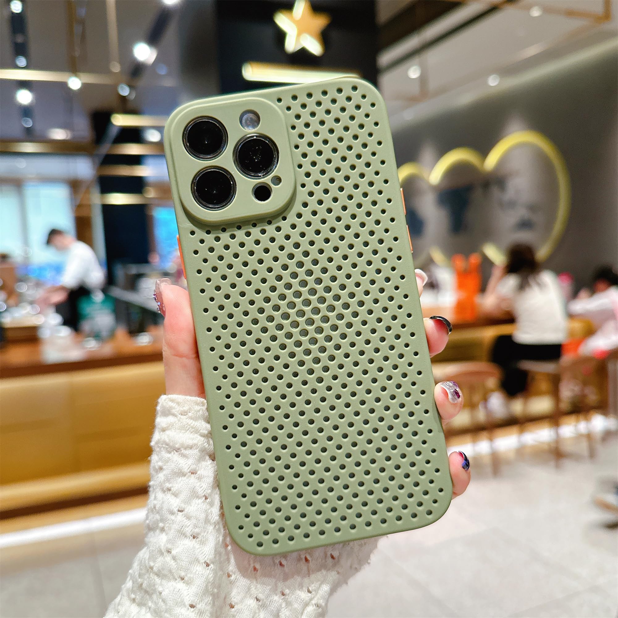 ADCOOG Designed for iPhone 12 Pro Max Case, Breathable Heat Dissipation Phone Case with Cellular Hole Full Back Camera Lens Protection Ultra Slim TPU Cover Anti Fingerprint Anti Scratch CaseArmy Green