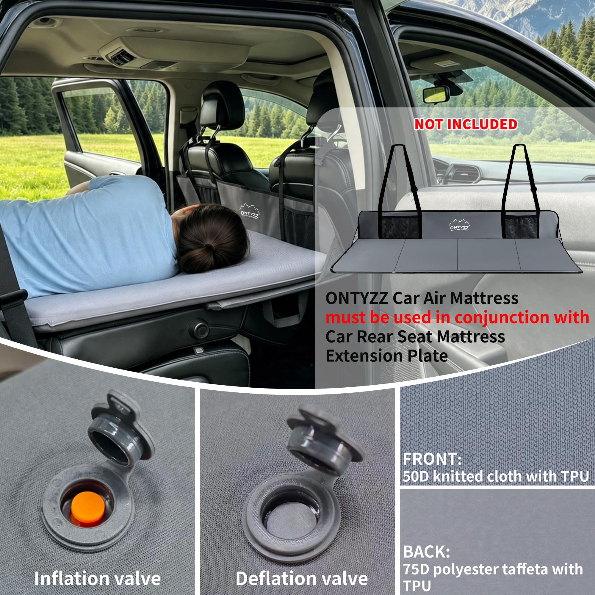 ONTYZZ Samochodowy materac samopompujący się do spania, lekki materac dmuchany z pompką wylotową, składana karimata na kemping, do podróży, dla gości, na zewnątrz