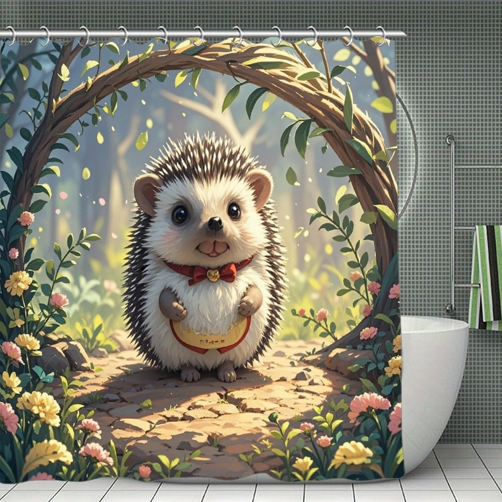 FekiLoot Lovely Hedgehog Shower Curtain Minimalist Thick Bathroom Curtain Washable Modern Bathroom Shower Curtain Heavy Duty Waterproof Cloth Bath Curtain with Hooks 70.8"x70.8"