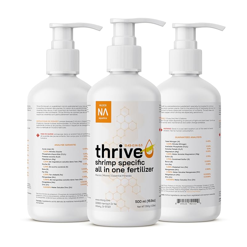 ThriveS Shrimp Specific All in One Aquarium Fertilizer – 500ml Liquid Plant Food – Comprehensive nutrients – Aquarium Nutrition – Convenient to Use – Concentrated Aquarium Plant Fertilizer 1 Pack 500ml