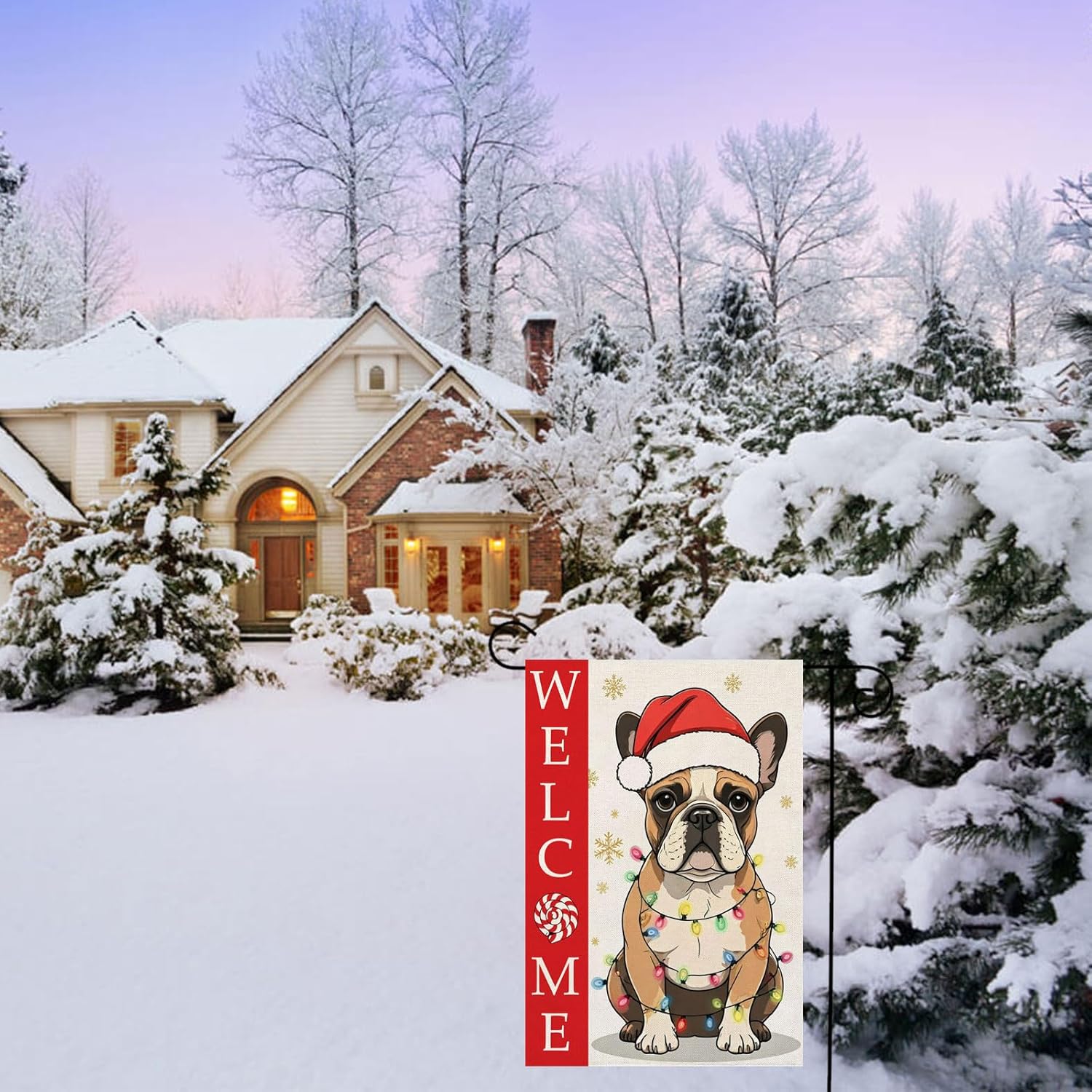 Welcome Christmas Garden Flag Xmas French Bulldog Burlap 12 x 18 Inch Vertical Double Sided Winter For Dog Lovers Vacation Decorations Yard Outdoor Decor - Image 5
