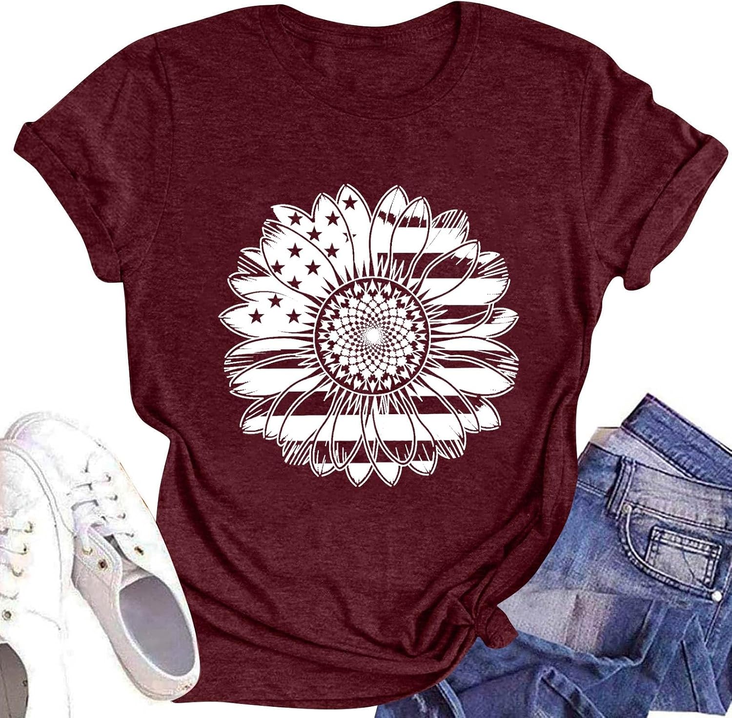 American Flag Shirts for Women 4Th of July T Shirt Funny USA Graphic Print Tees Patriotic Casual Short Sleeve Tops