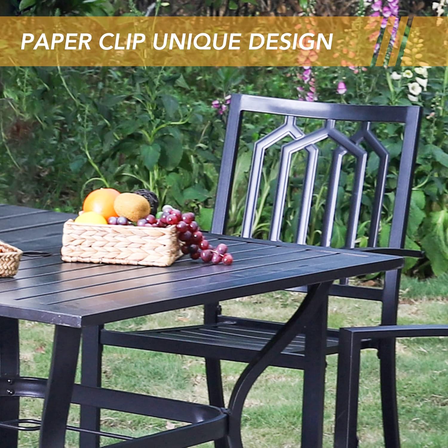 PHI VILLA Outdoor Patio Dining Set 7 Piece with Rectangular Table and 6 Bistro Chairs - Black : Patio, Lawn & Garden