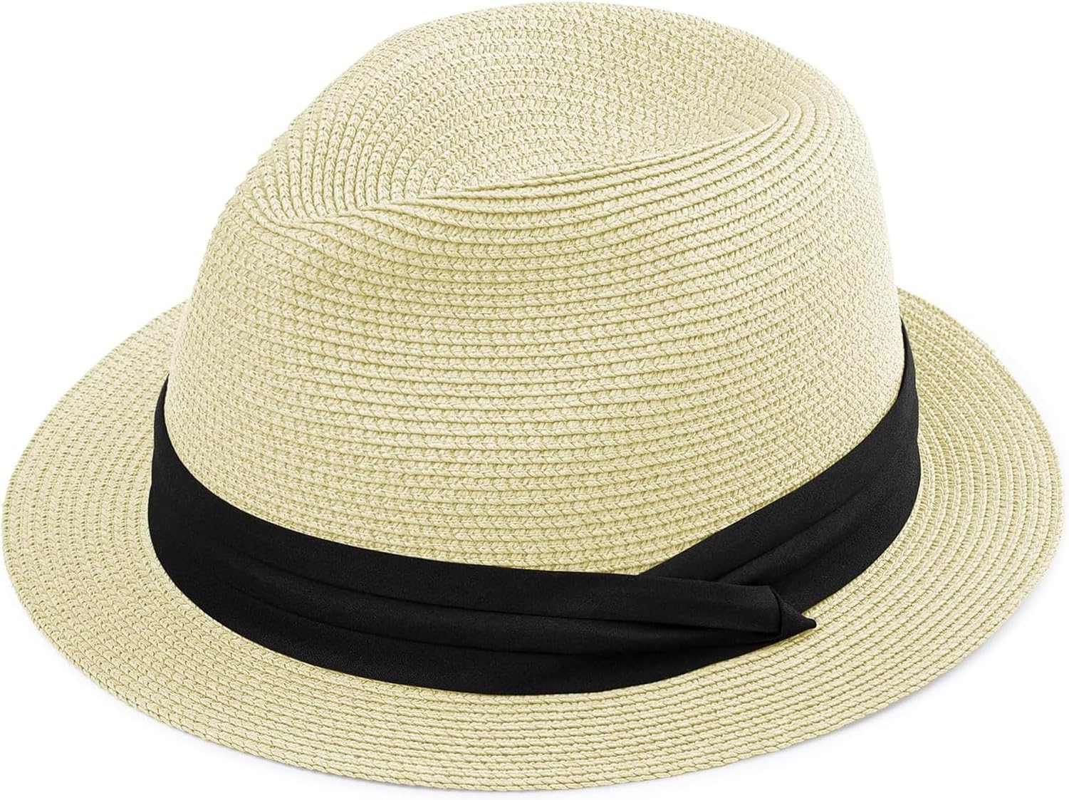 Sombrero Fedora Paja Panama Hombre Mujer con ala Corta Plegable Protección Solar UV UPF 50+ para Playa Verano, Crema, L
