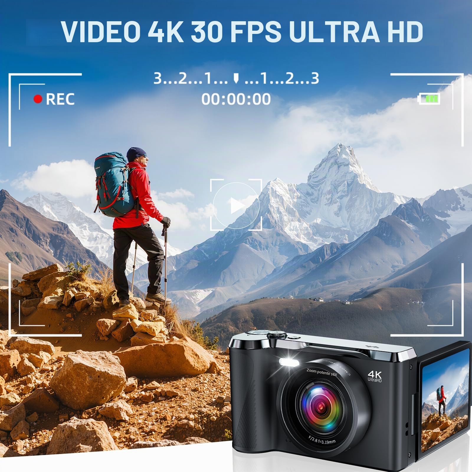 Macchina Fotografica Digitale, JDZ 4K Fotocamera Digitale 16X, Fotocamera Compatta, Scheda da 32GB, Digital Camera per Principianti e Adolescenti-Regalo di San Valentino-Nero | Fotocamera Digitale 16X, Fotocamera Compatta, Scheda da 32GB, Digital Camera p