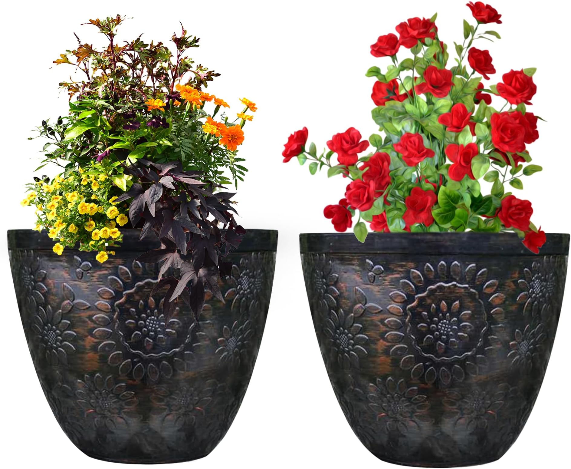 SG Traders Pack Of 2 X-Large Plastic Round Chengdu Plant Pots Indoor Outdoor Top Diameter Flower Pots with Drainage Holes, Beautiful Planters for Your Garden Needs (30, 36, 40cm)