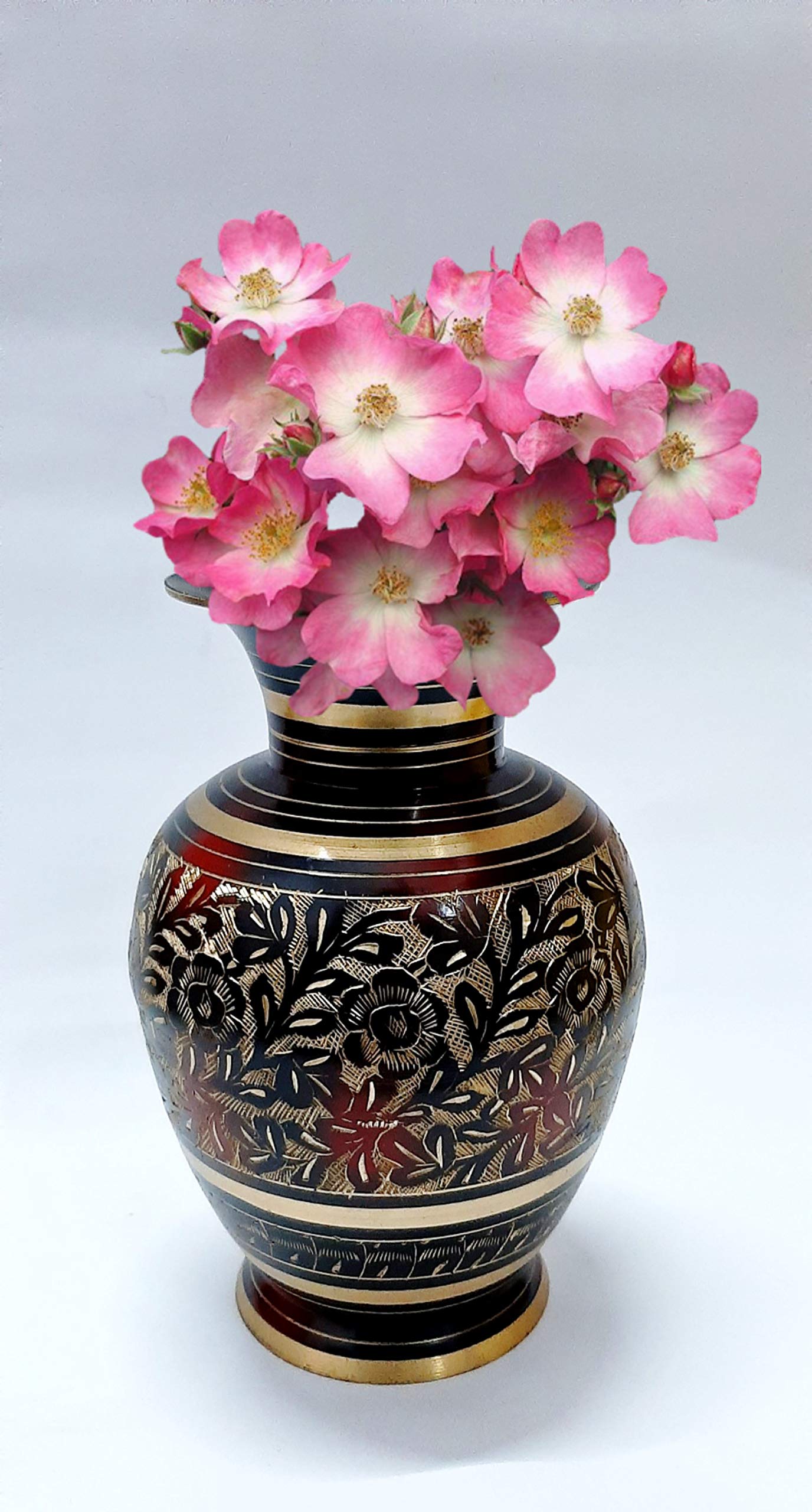 G&A Brass Flower Vase with C/J Work Jar Shaped Height 7.5 inch