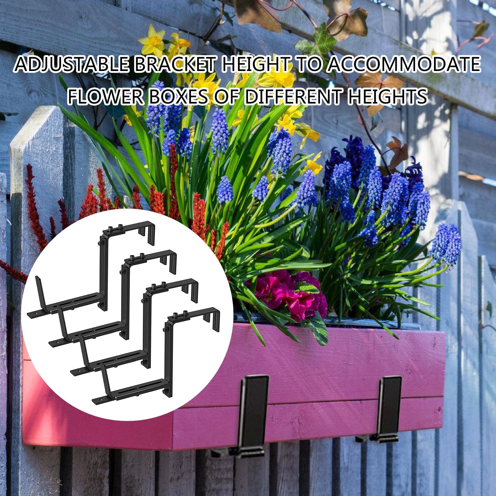 Window Box Hanging Brackets Weather Resistant Adjustable Mounts Expandable Window Box Holder Set For Outdoor Planter