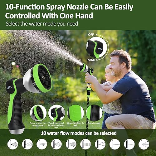 Miniatura 4 de Manguera de jardín no expandible de 100 pies, manguera de agua flexible con boquilla rociadora de 10 funciones, ligera, sin torceduras, manguera de