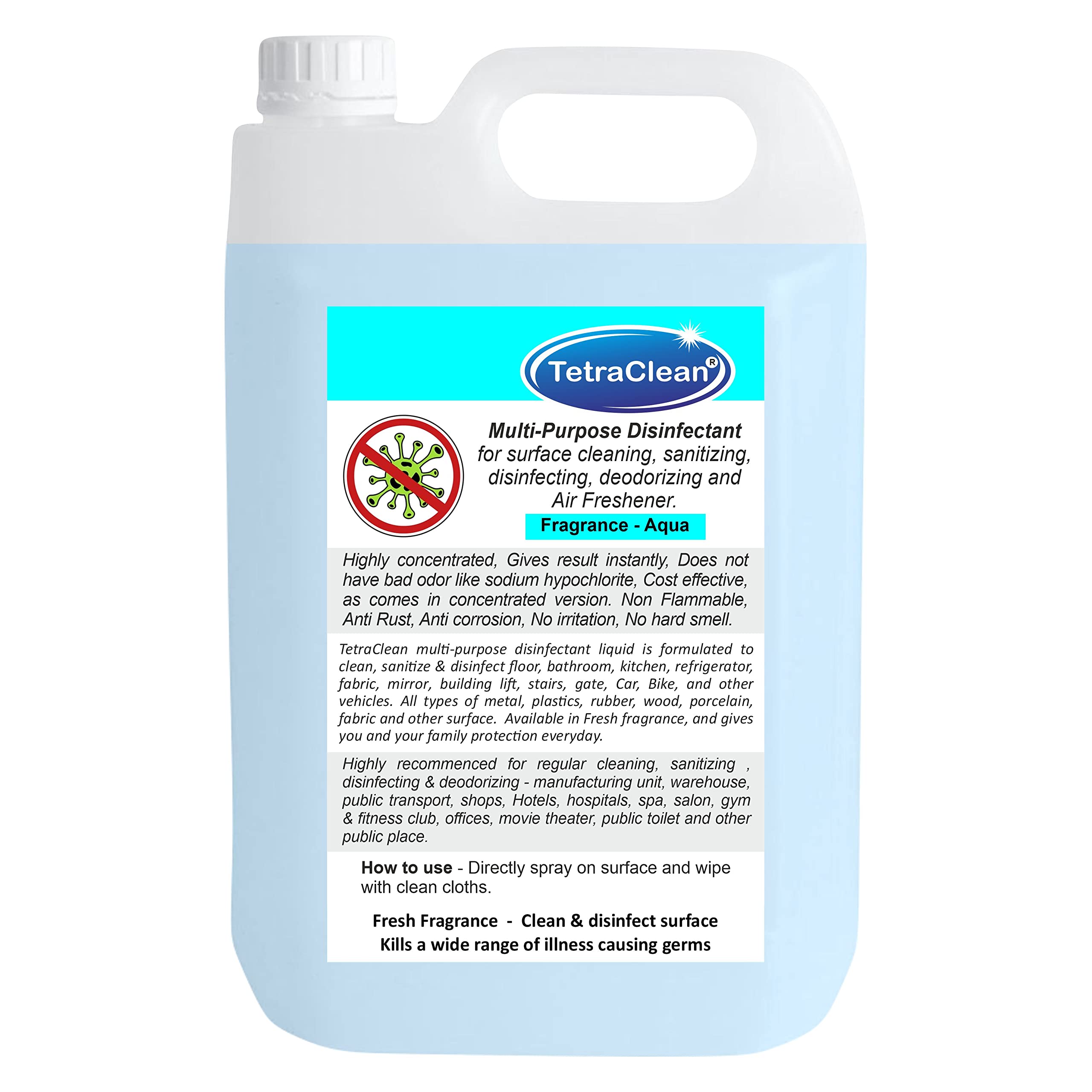TetraClean Disinfectant For Hospital, Home & Office | Germ Protection Disinfectant Cleaner for Hard & Soft Surfaces | Use It as Surface Disinfectant/Multi-Purpose Disinfectant - Aqua Fragrance (5L) (B09491Z4RX) Amazon Price History, Amazon Price Tracker