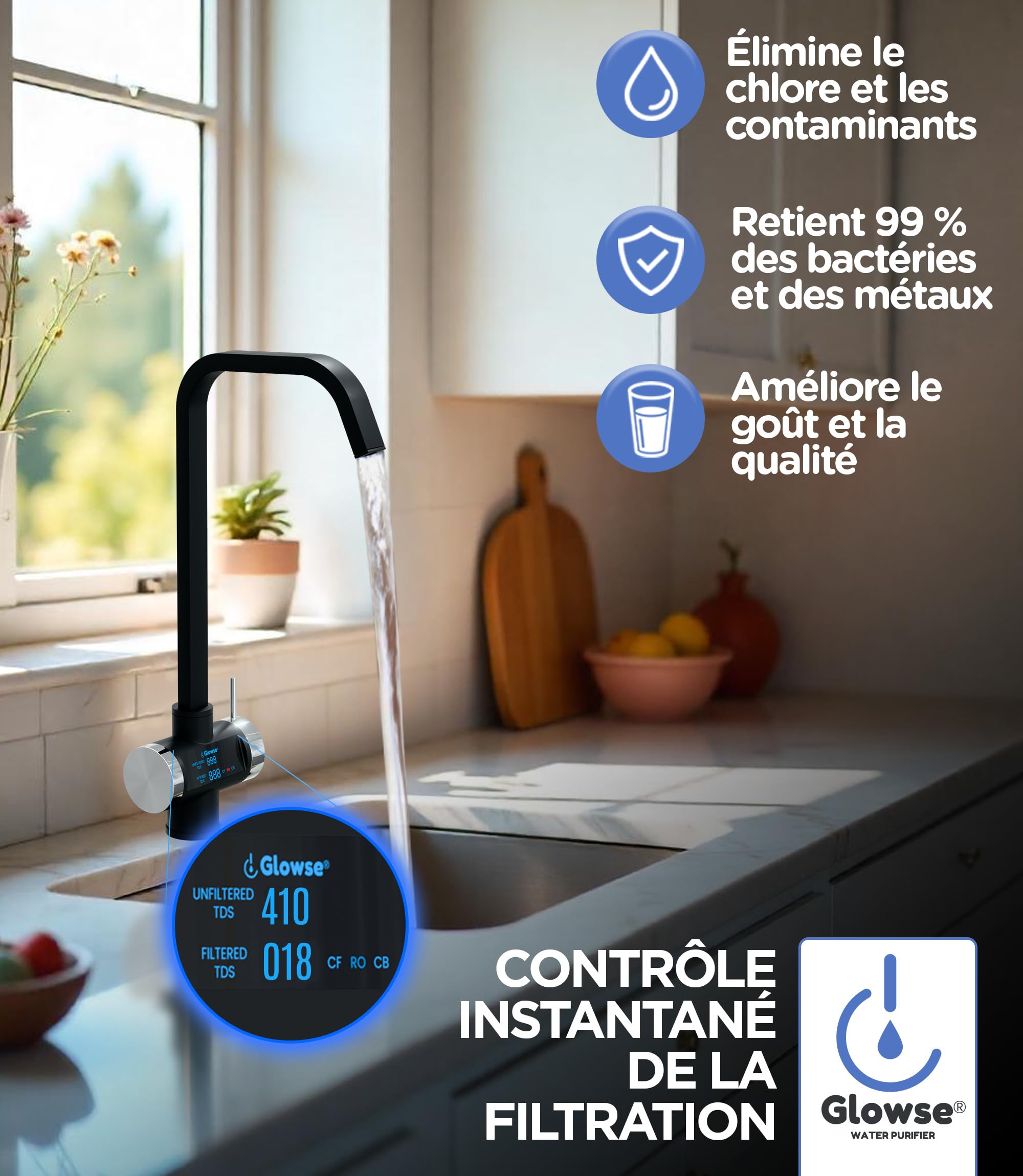 PR600 Osmoseur Inverse Domestique 7 Étapes Sans Réservoir Sous Évier | Sans réservoir, sous évier, robinet digital TDS, alerte changement filtre, installation facile