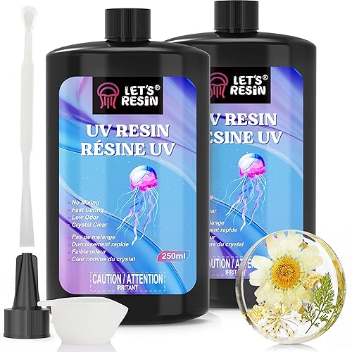 LET'S RESIN UV Resin, Upgraded 500g Crystal Clear UV Resin Hard, Low Odor Ultraviolet Epoxy Resin, UV Light Cure Solar Sunlight Activated Glue for Jewelry, Craft Decoration - 500g