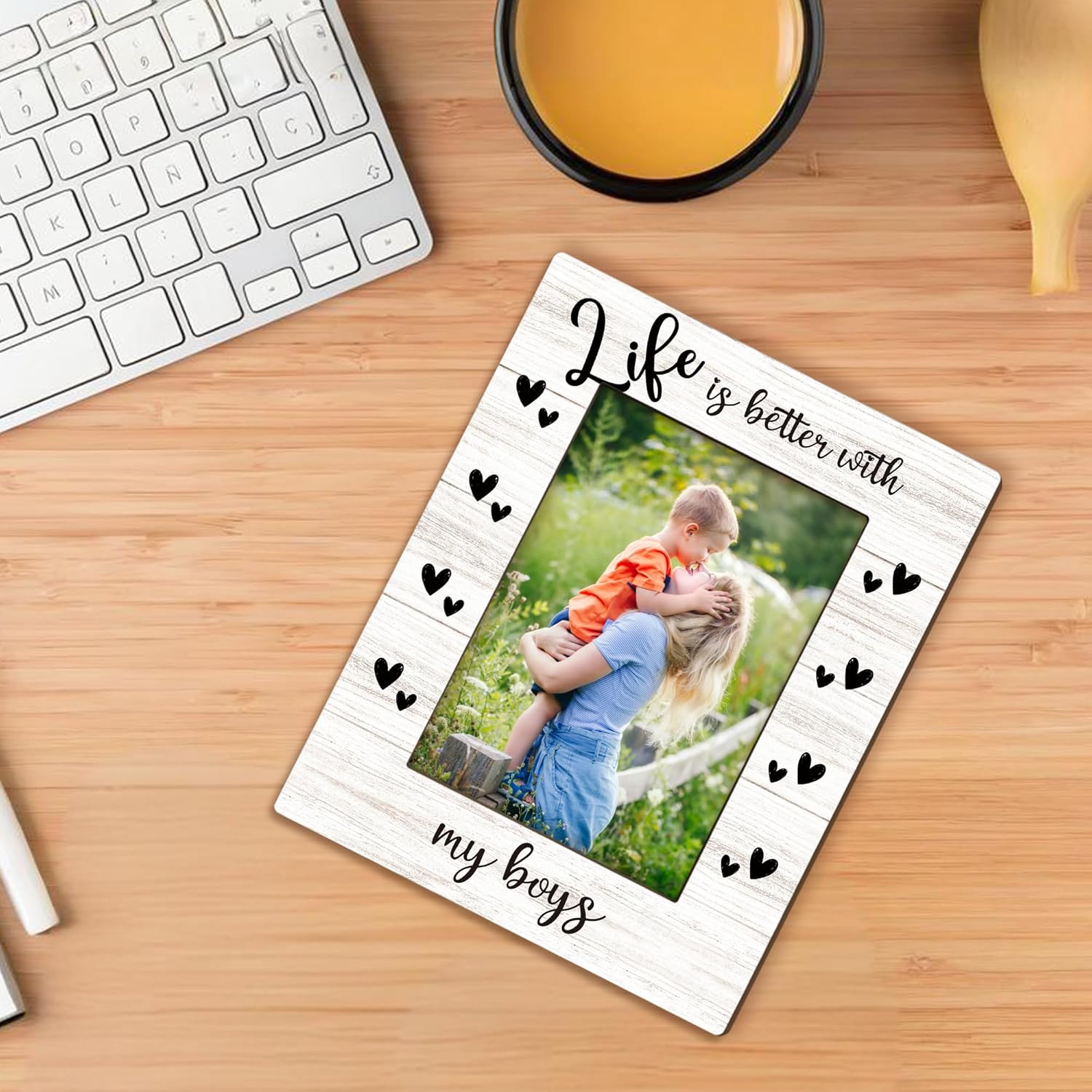 Mom Boy Picture Frame 5x7, Boy Mother Gifts Photo Frame, Christmas Mothers Day Birthday Gifts for Mom from Son, Life is Better with My Boys Wooden Picture Photo Frames for Desk Home Room Decor - Image 6