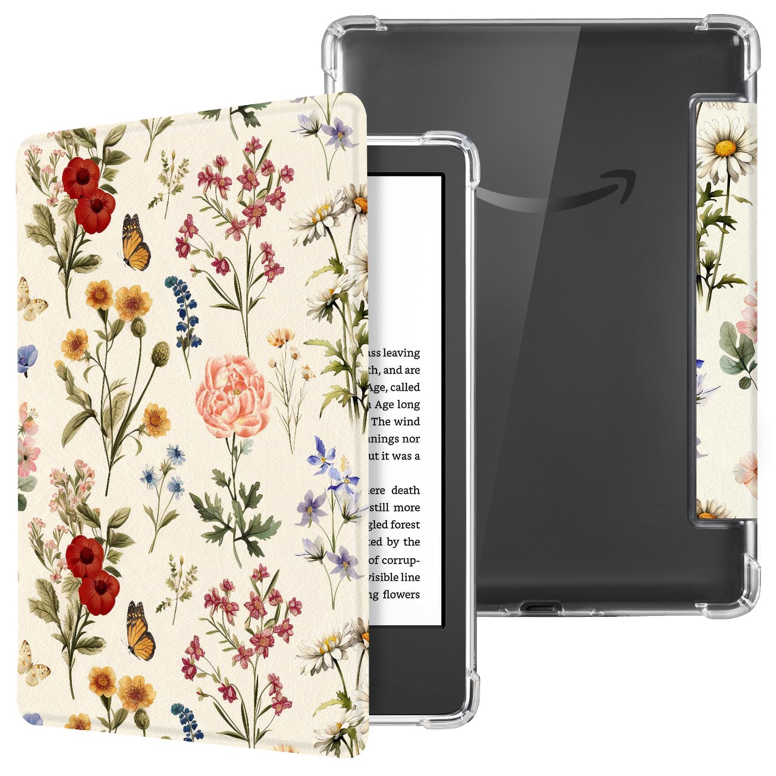 CoBak Case for 6" Kindle 11th Gen (2024 and 2022 Release) - Ultra Slim Transparent Clear TPU Back Shell Protective Cover with Auto Wake/Sleep for Kindle 11th Generation 2024 Release, AntiqueFloralia
