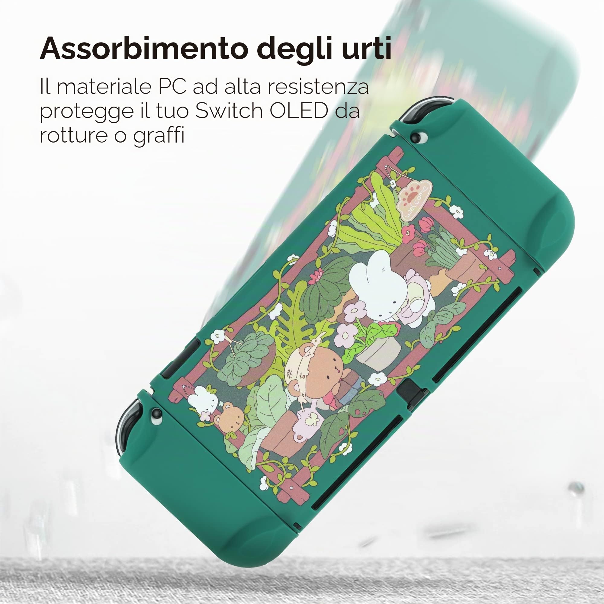 GeekShare Cover protettiva compatibile con Switch OLED e - Cover antiurna e antigraffio per switch OLED - Bunny Garden