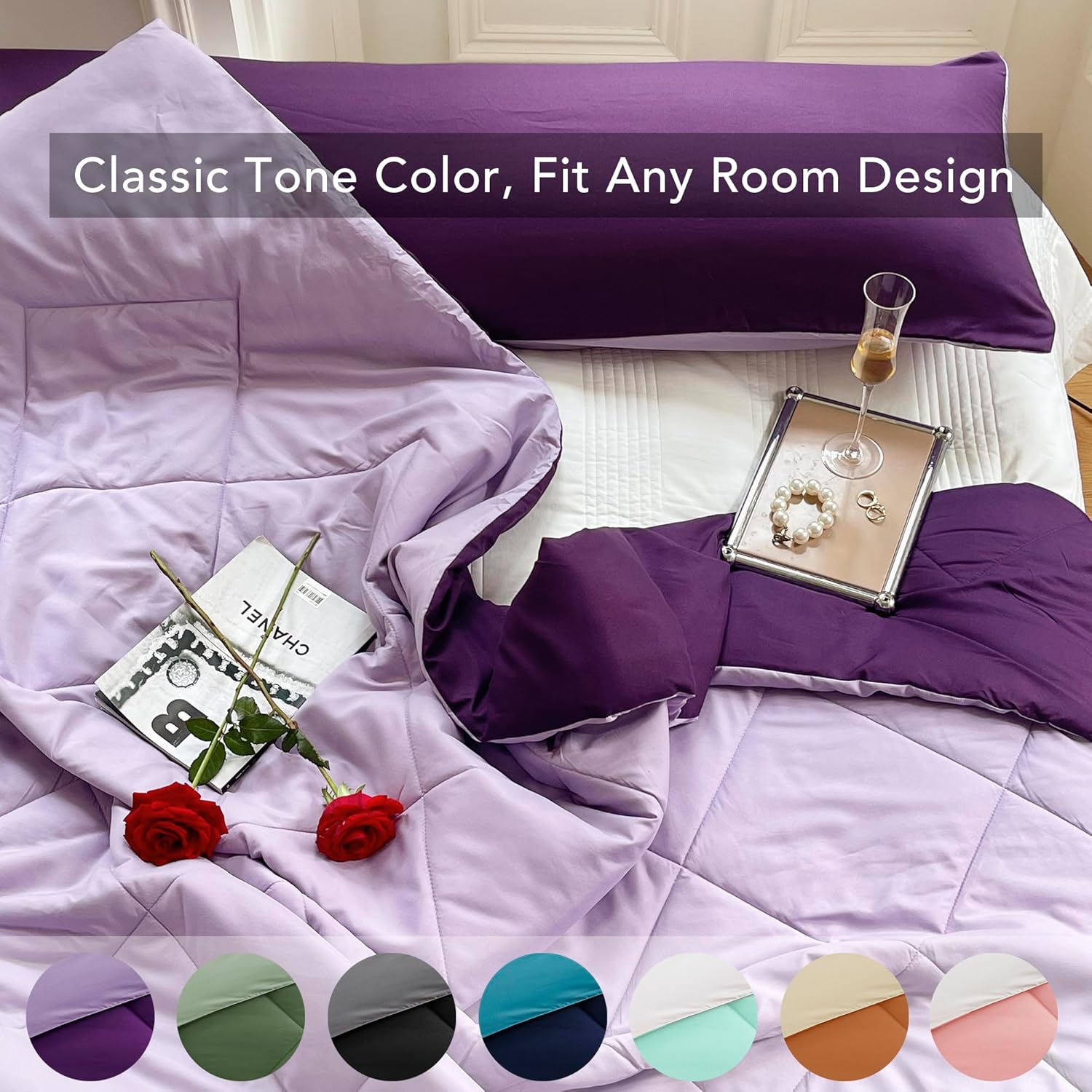 Seward Park Twin XL Size Light Purple Comforter Plum Lavender Reversible Lightweight Girls Cooling Bedding College Dorm Bedspread All Season Fall Blanket - Image 4