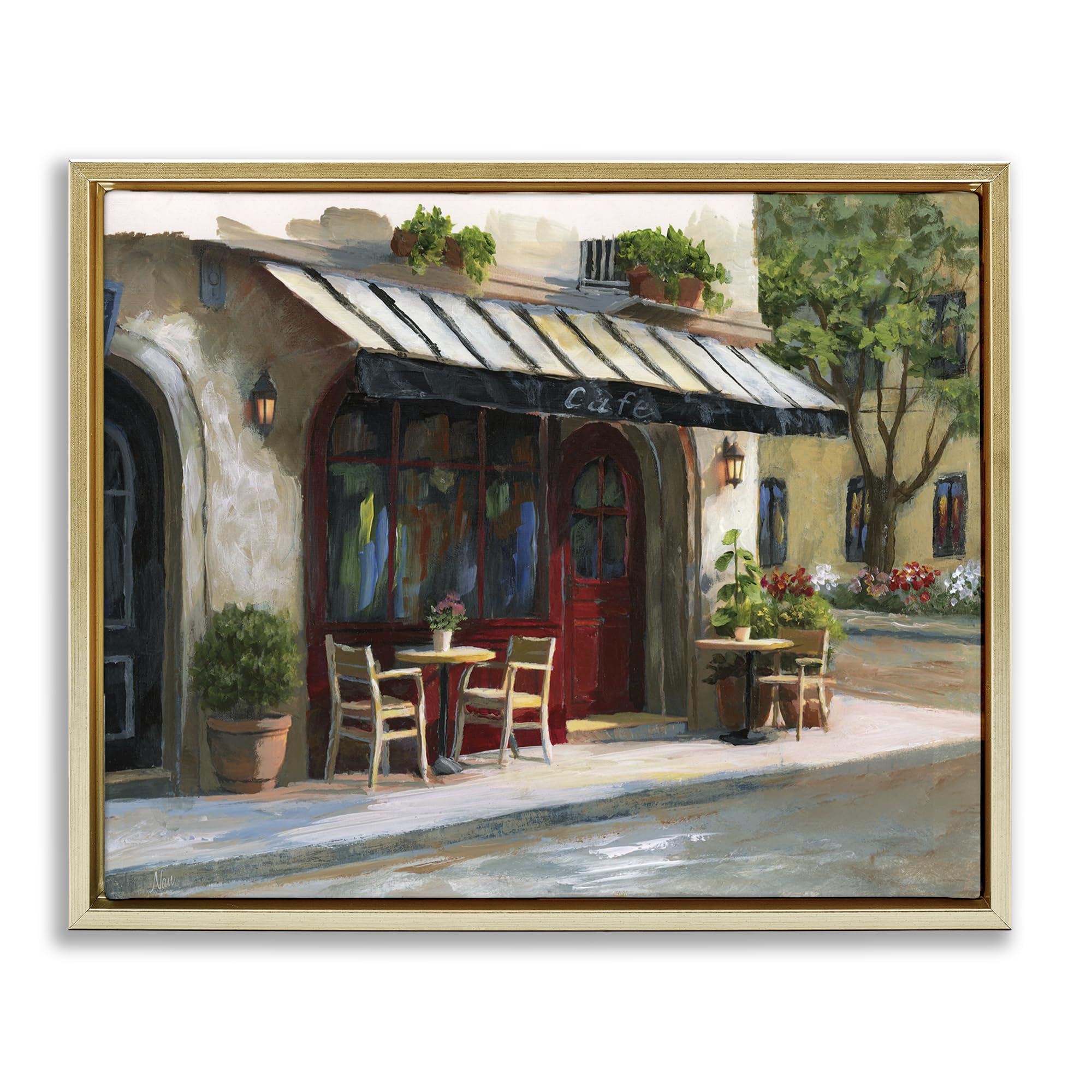 'Charming Sidewalk Cafe Tables'| Floating Frame Canvas Art