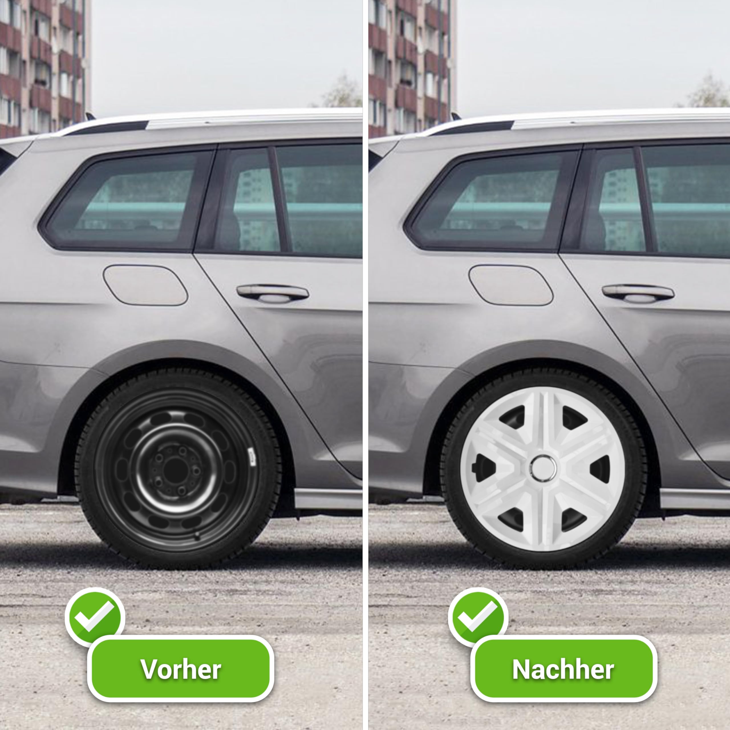Moltico Enjoliveur - Set de 4 Universel Enjoliveurs - Adapté à Toutes Roues en Acier - Enjoliveurs pour Auto - Anneau de Sécurité Réglable - 16 Pouces - Blanc