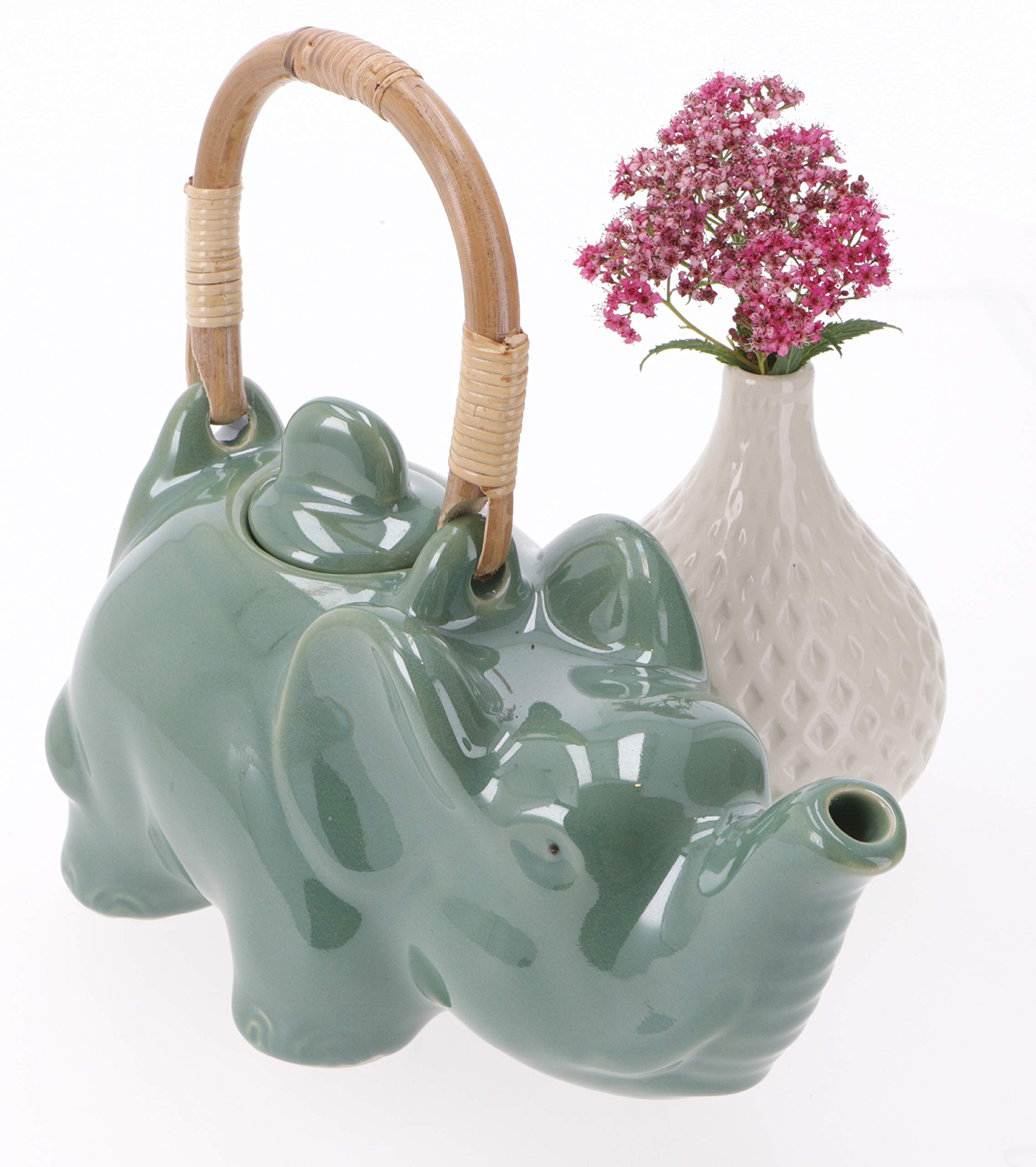 Guru-Shop Théière en Céramique - Eléphant, Vert, 20x23x10 cm, Accessoires de Cuisine et Divers