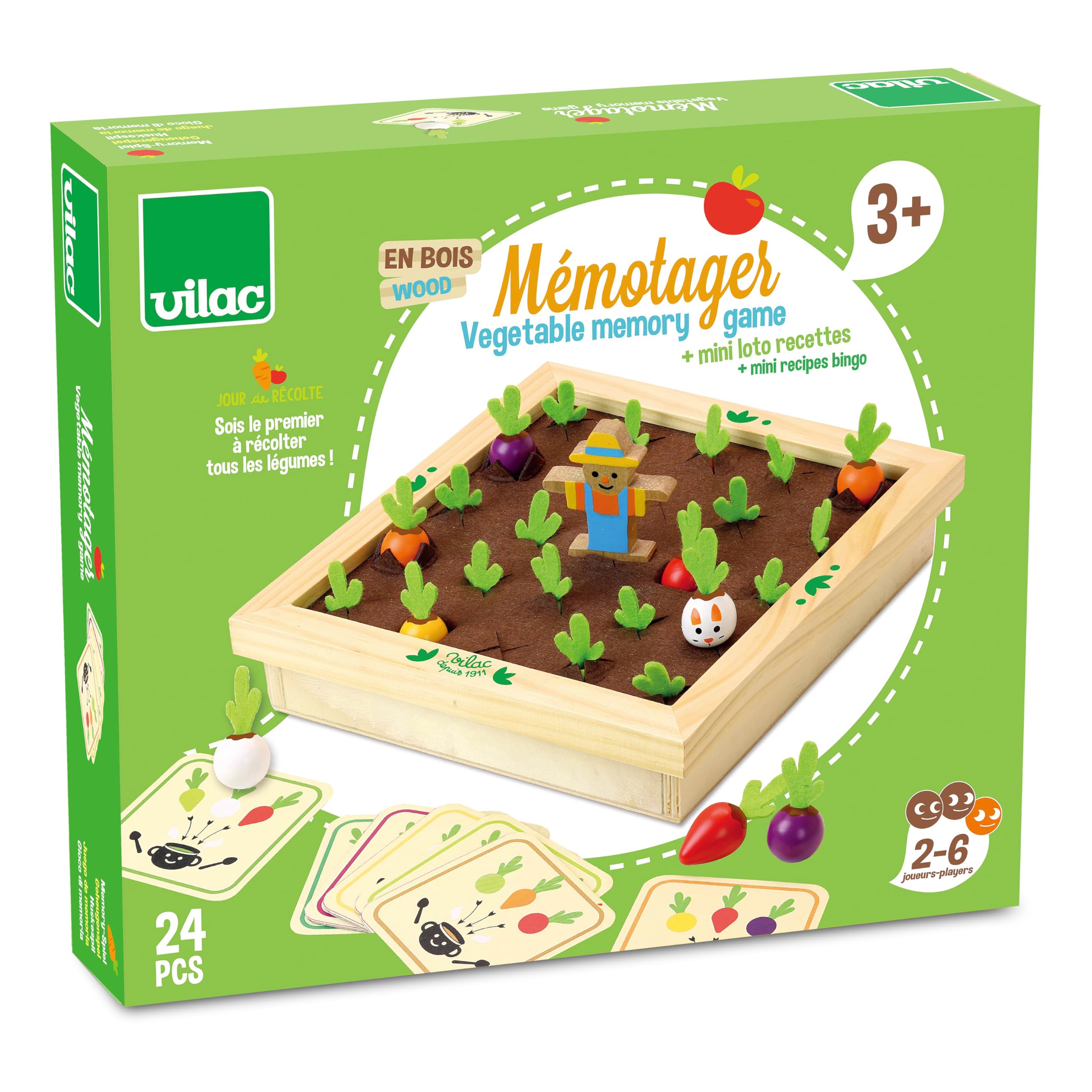 Vilac - Mémotager Jour de Récolte - Jeu de Mémoire en Bois - Enfants 3 Ans+
