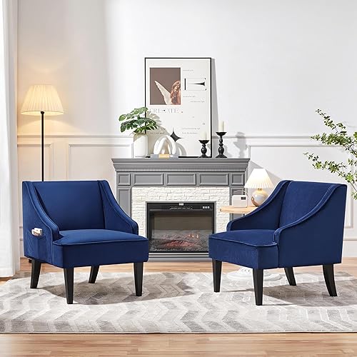 Miniatura 2 de Yaheetech Silla decorativa moderna, silla de club de terciopelo con bolsillo y marco de madera, cómoda silla de barril para sala de estar, sala de