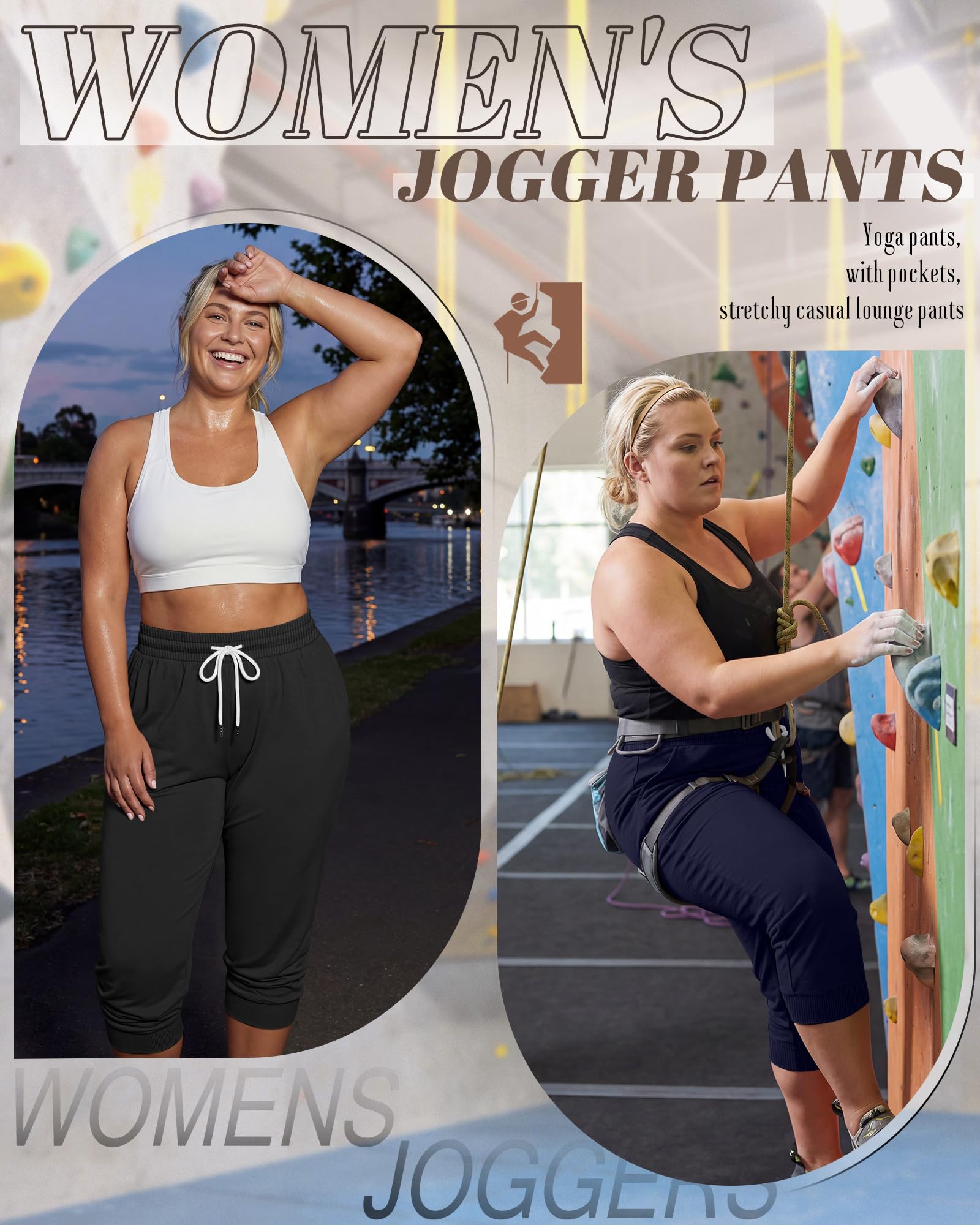Neer Lot de 3 capris grande taille pour femme, pantalon capri en coton, pantalon de survêtement court et décontracté, avec cordon de serrage et poches
