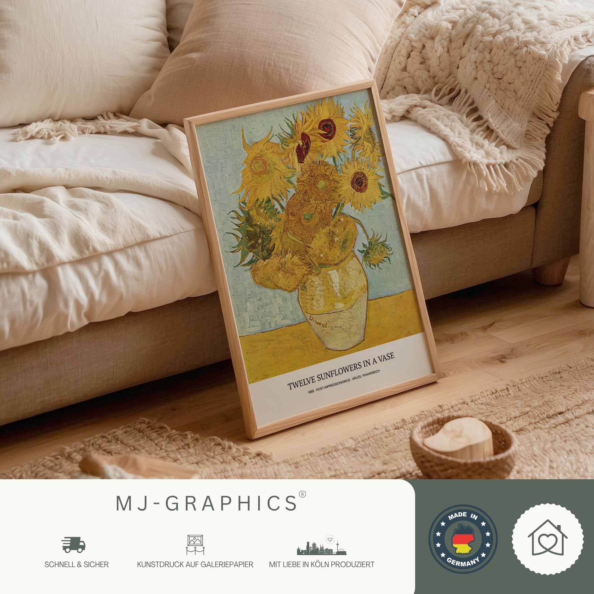 MJ-GRAPHICS® Van Gogh Poster Set A2 Kunstdrucke Künstler Wandbilder Wohnzimmer Deko Schlafzimmer A2 Bilder mit Rahmen 3er Set Collage für Wohnzimmer Poster Collage
