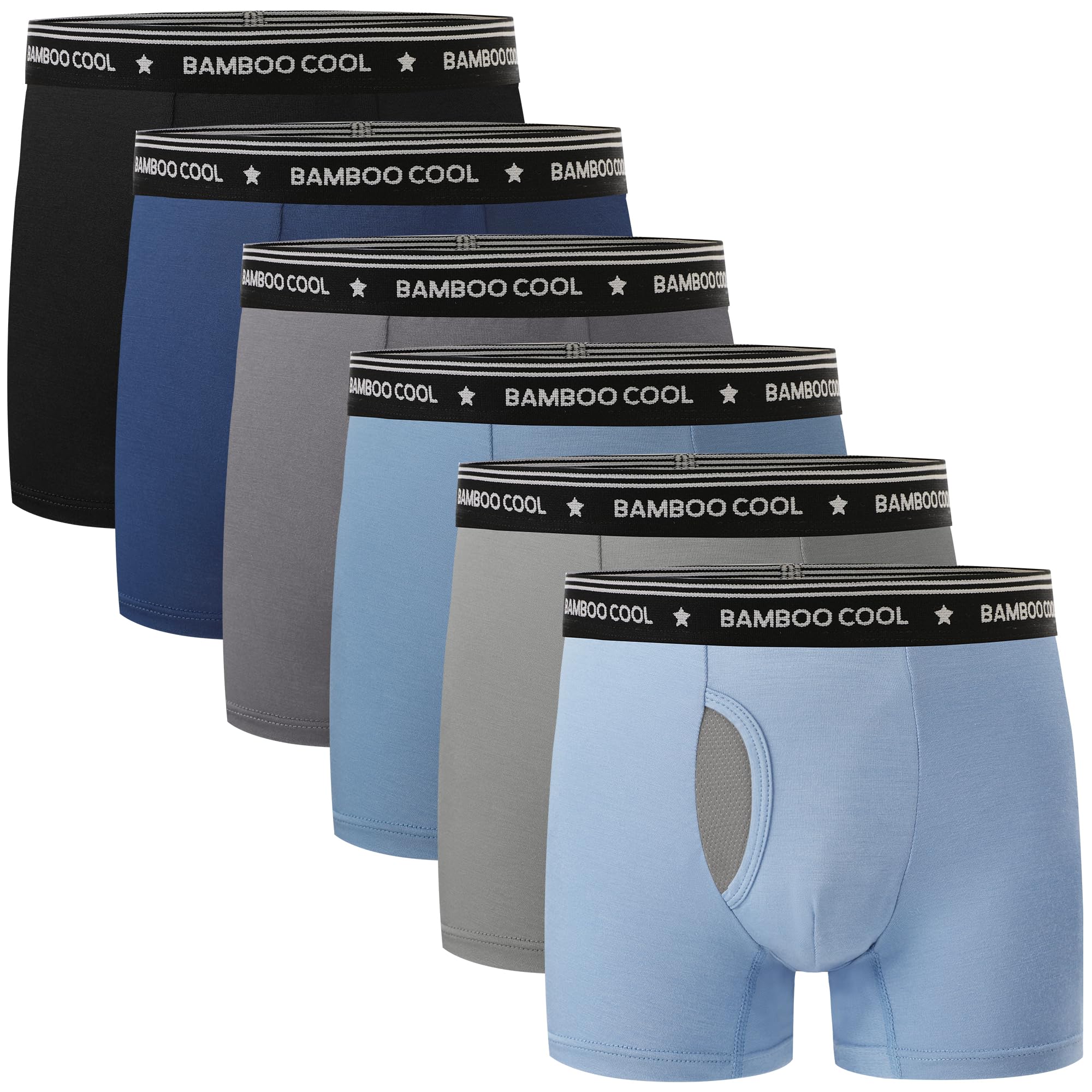 BAMBOO COOL Boys Underwear Boxer Briefs for Boy Breathable Mesh Fly Zone Moisture-Wicking 6 Pack