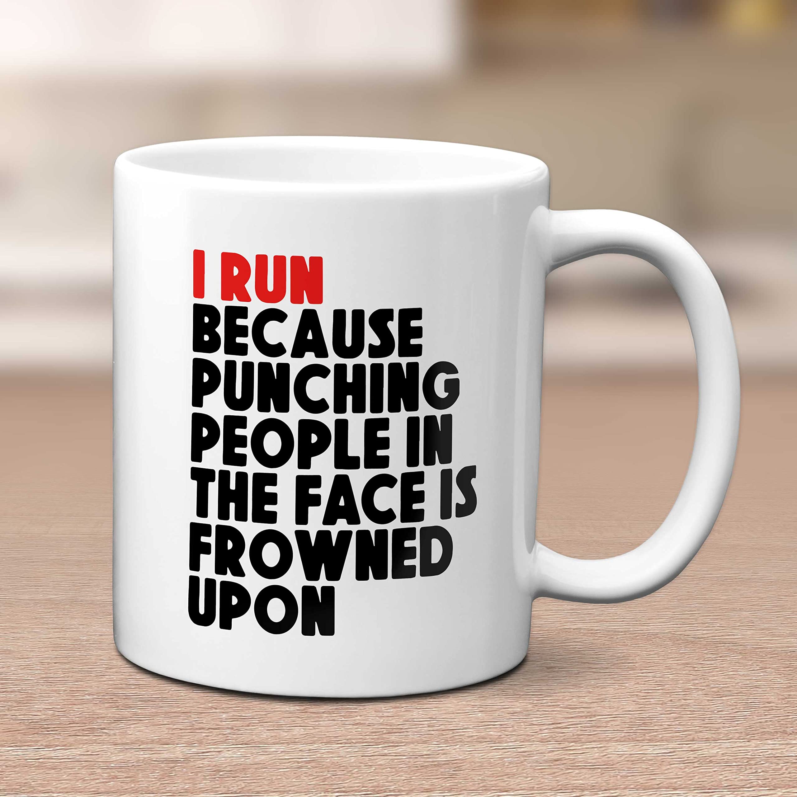 EllieBeanPrints I Run Because Punching People in The Face is Frowned Upon Funny Running Mug - Running Gift - Image 3
