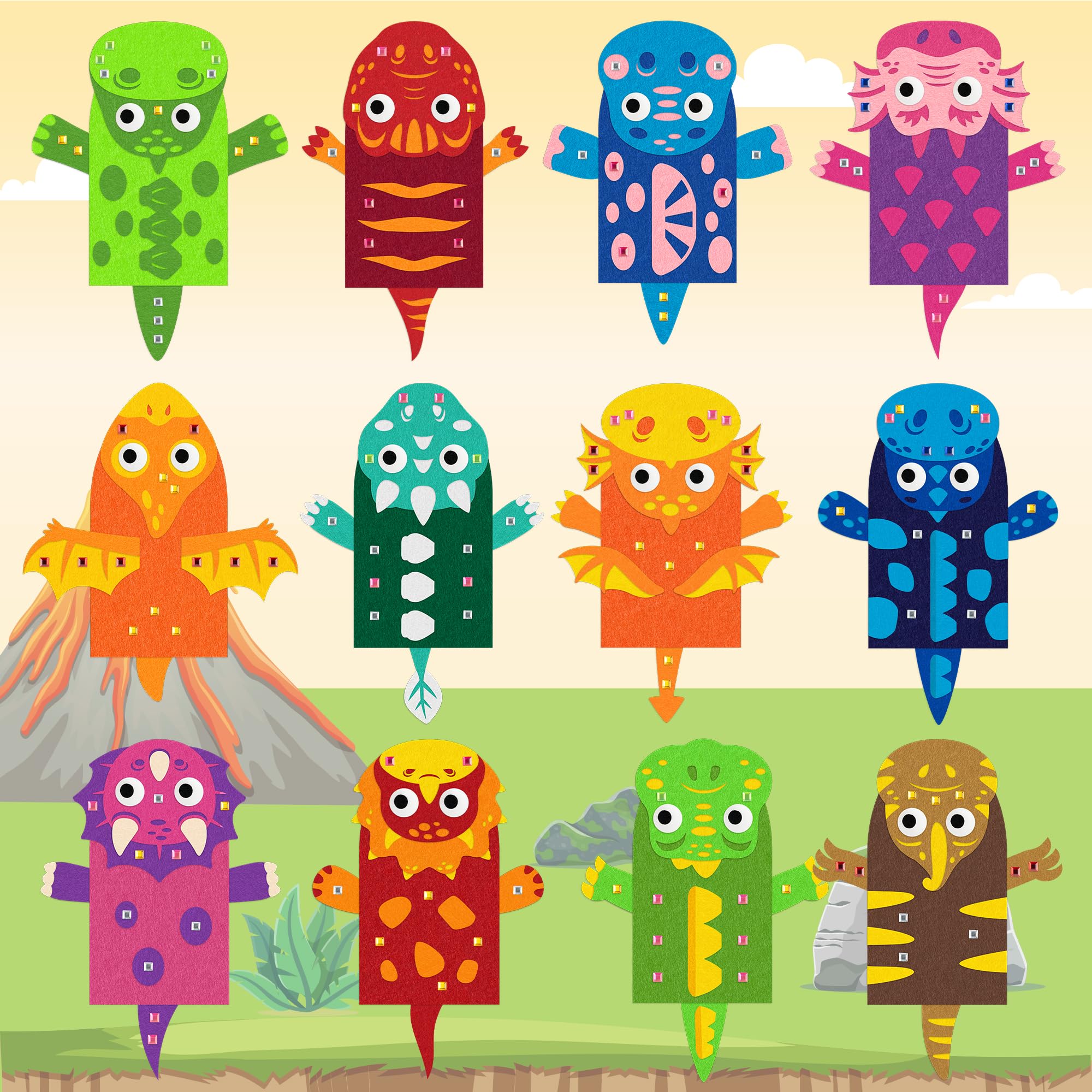 WATINC 12 Pcs Hand Puppet Making Kit, Art Craft Felt Sock Puppet Toys - Image 4