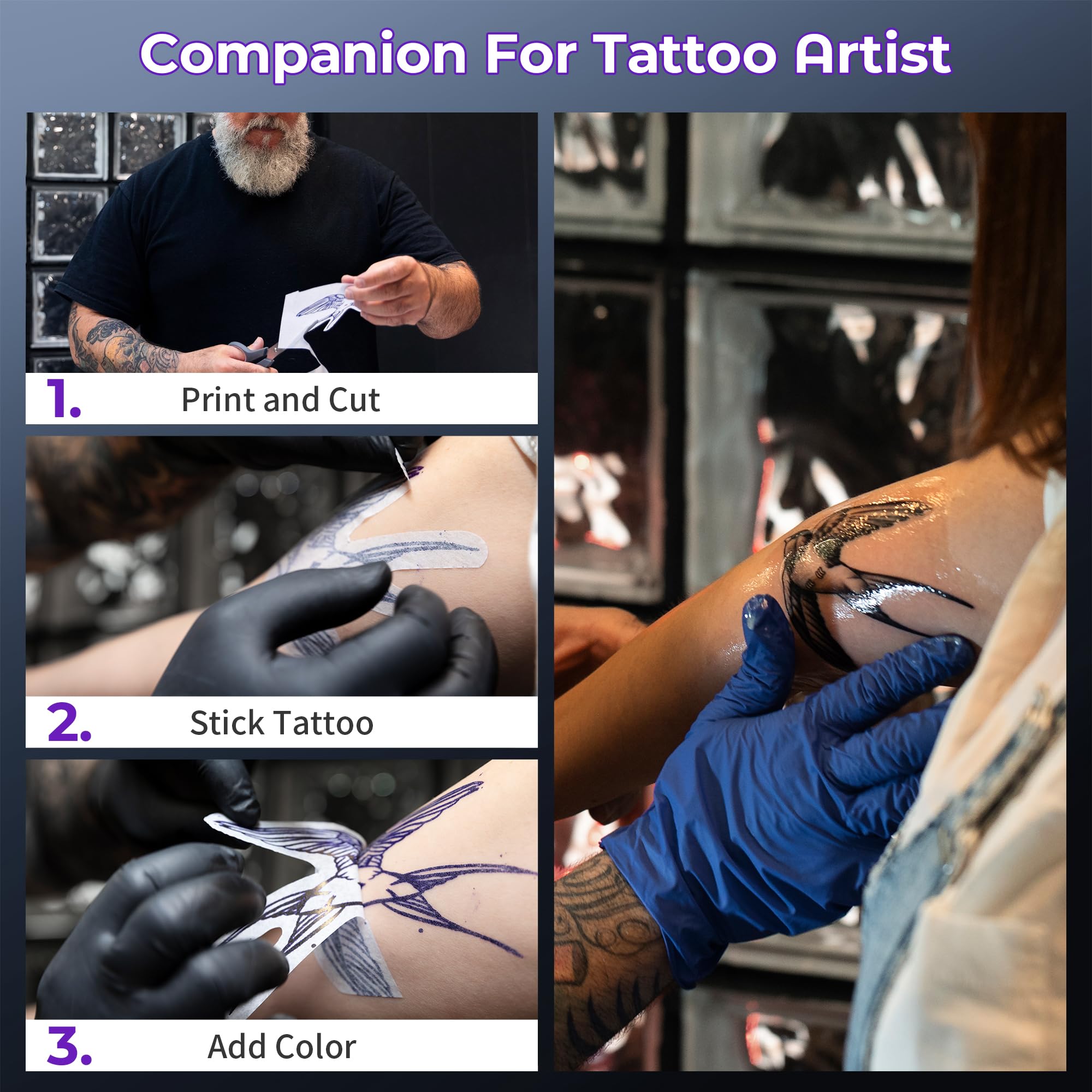 Tattoo Drucker Stencil Drucker mit 10 Blatt Stencil Papier für Tattoo Maschine Set, Thermodrucker Tattoo Kompatibel mit IPad & Telefon & PC für Tattoo Künstler und Anfänger DIY Tattoo, Silber