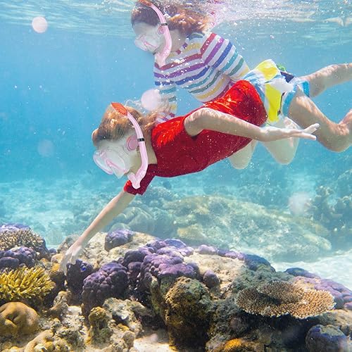 Miniatura 7 de Juego de esnórquel para niños  Aletas ajustables + máscara de esnórquel panorámica + tubo de esnórquel seco + bolsas de viaje  Adecuado para niños y