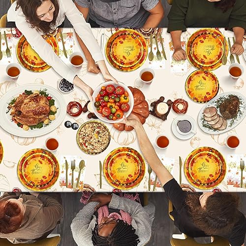 Miniatura 6 de Juego de platos y servilletas de Acción de Gracias, suministros de fiesta de otoño con hojas de arce de otoño, vajilla desechable, platos de papel,