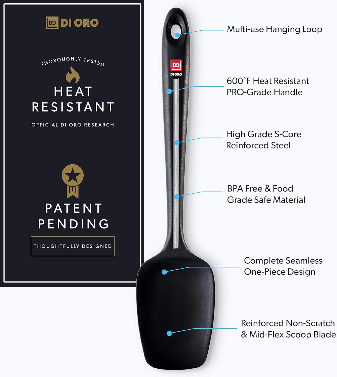 DI ORO®, Silicone Spoon, 315 ºC Heat-Resistant Spatula, Seamless Design - Image 4