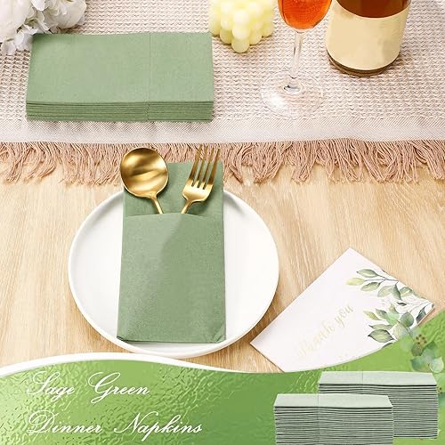 Miniatura 6 de Seajan 120 servilletas de color verde salvia de 2 capas de 16 x 16 pulgadas, servilletas desechables de lino suave de lino suave, toallas de mano
