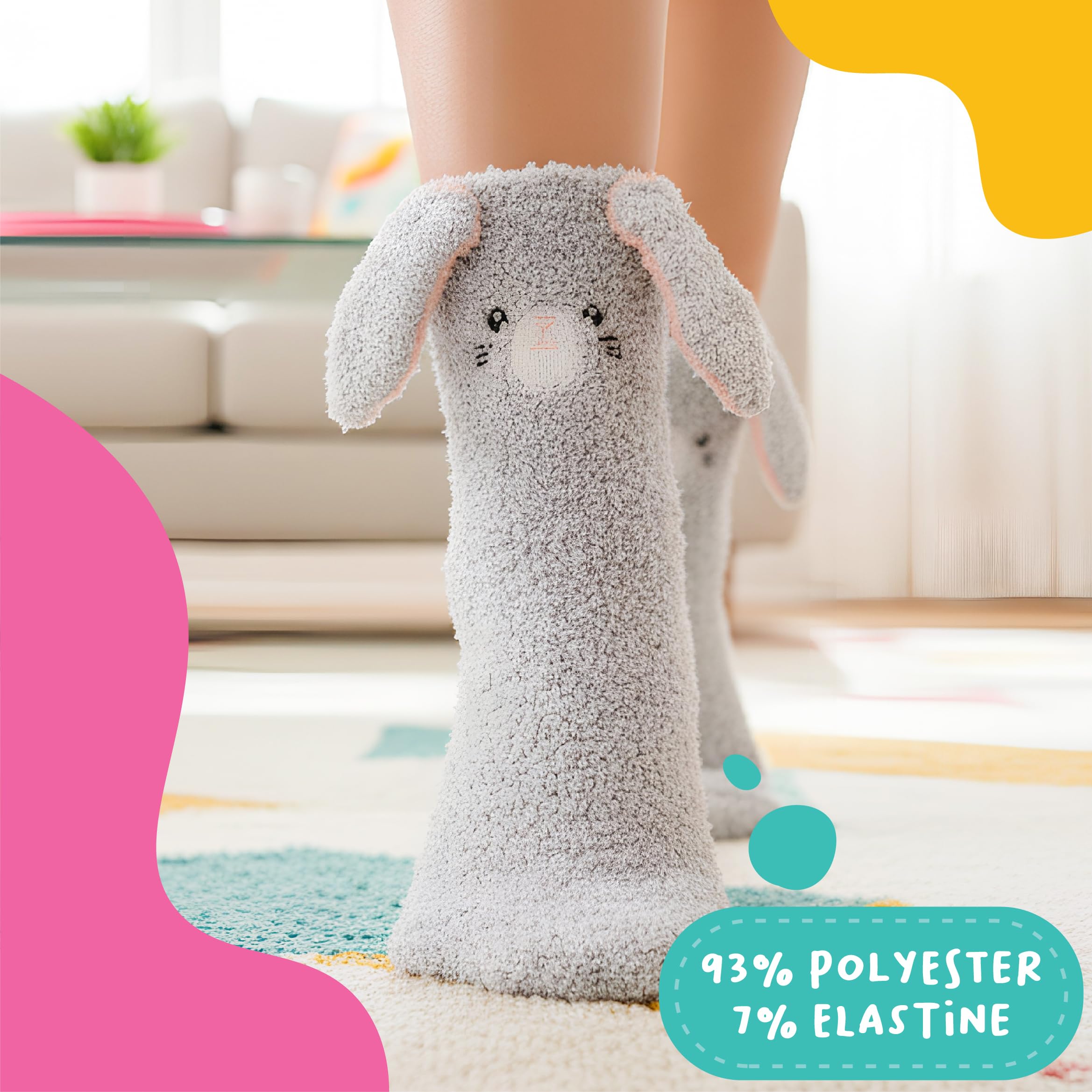 POPCRAZE - Cute Fuzzy Socks Women Bunny 3D Animal Character - Fluffy Cozy Sleep Slipper Socks Winter Warm Gift Size 5-9: Gray
