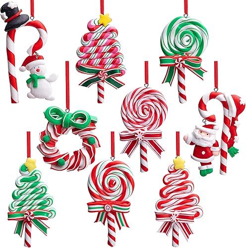 9 adornos de piruleta de Navidad, adorno de bastón de caramelo de árbol de Navidad, adornos decorativos de arcilla polimérica para decoración de disponible en Yaxa Peru
