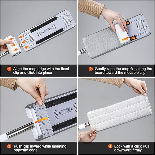 Miniatura 8 de Juego de trapeador y cubeta, sistema de fregona plana y cubo, cubo de fregona con escurridor, mopa de pared con mango ajustable (máximo 61