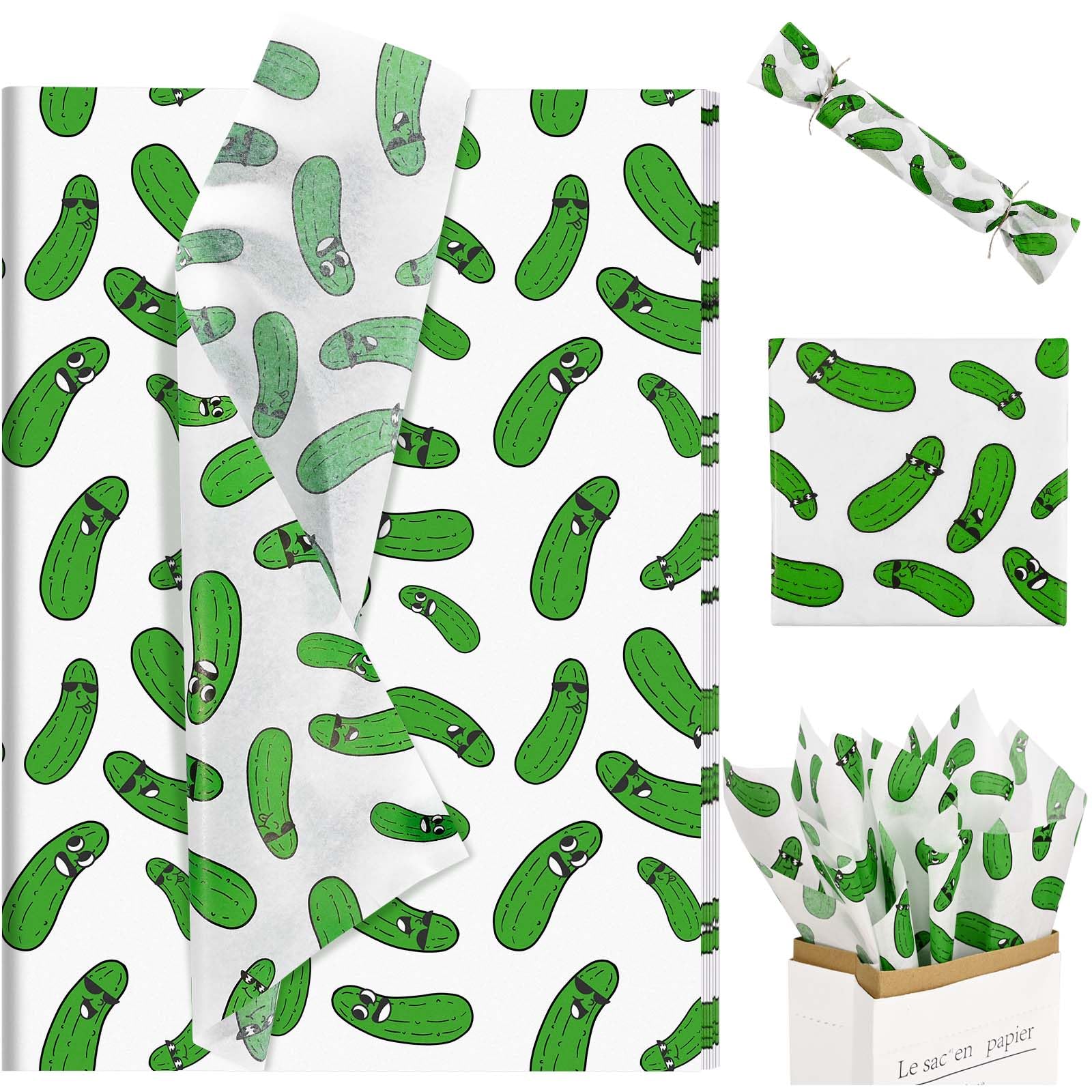 100 Sheets Pickle Tissue Paper Cartoon Funny Pickle Gift Wrapping Paper for Birthday Party DIY Craft,14 x 20 Inches