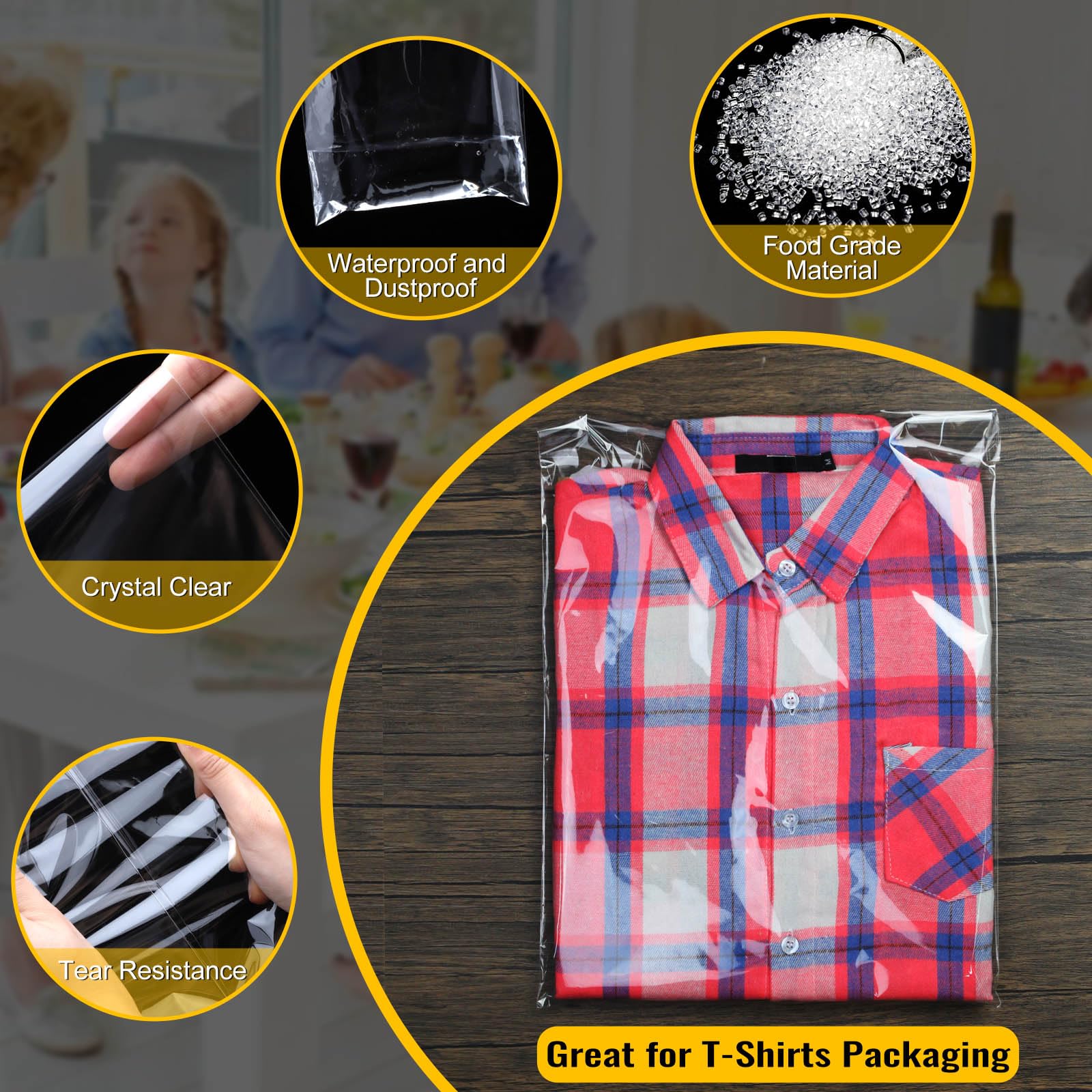 MORIDA Bolsas de celofán transparente autoadhesivas de 12 x 16 pulgadas, 50 bolsas de galletas, bolsas de caramelos, bolsas de golosinas resellables, bolsas de plástico autosellables para regalos,