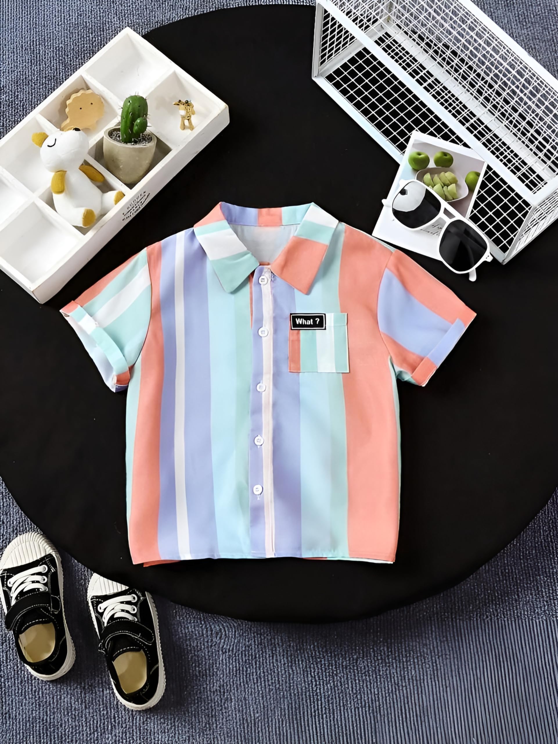 VANI COUTURE Boys' Striped Button-Down Shirts, White and Pink, Set of 2 2