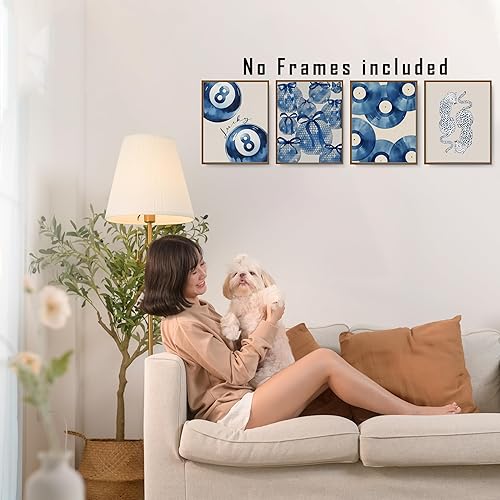 Miniatura 2 de FITIE Juego de 4 impresiones artísticas de pared retro azul Y2K Funky Retro Lucky 8 Ball Coquette Bow Disco Ball Record Cheetah Wall Art Posters